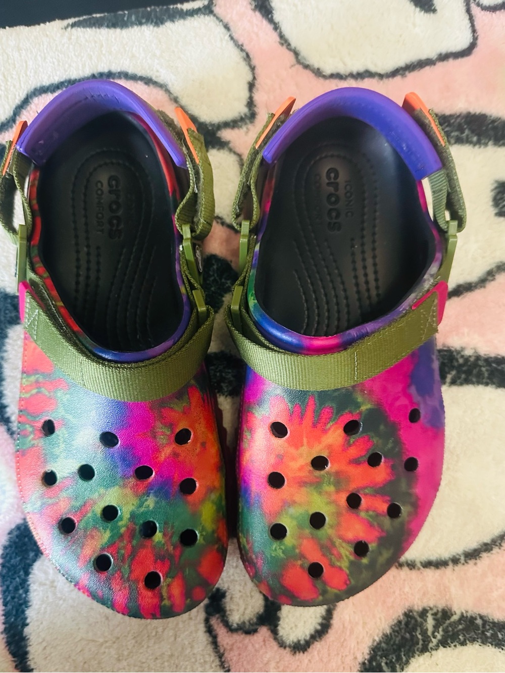 Crocs Women’s Tie-Dye Hiker Clog with Olive Strap - Vibrant Multicolor